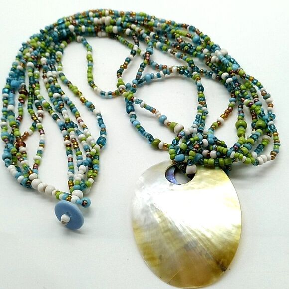 Multi-strand Seed Bead & Shell Necklace - Picture 7 of 16